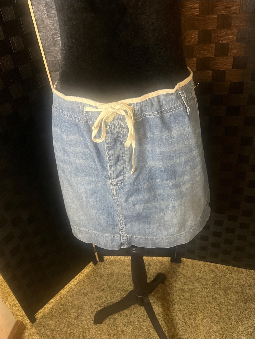 Casual Light Blue Denim Mini Skirt with Drawstring Waist